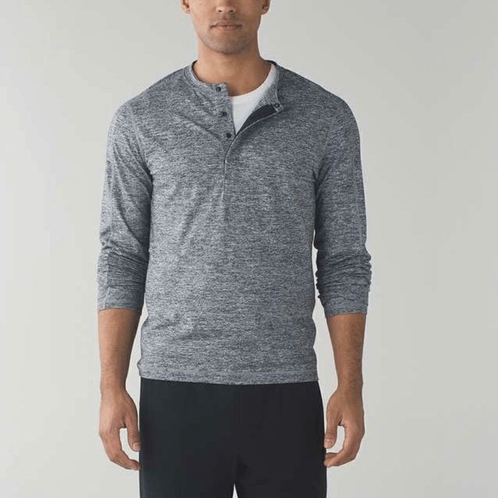 Lululemon Surge Long Sleeve Henley in Space Dye Camo Black Dark Slate - Picture 2 of 8